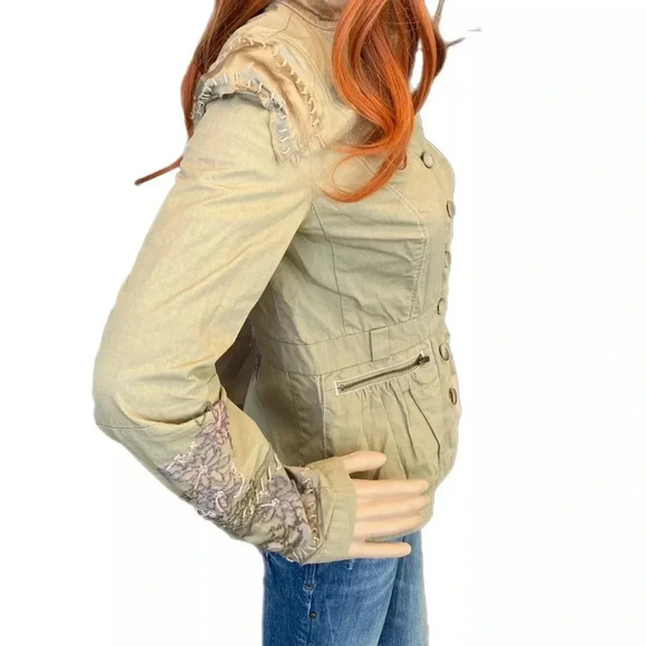 PRINCY By JESSICA SIMPSON Jacket Small Light Olive Floral Embroidery 100% Cotton - Picture 3 of 9